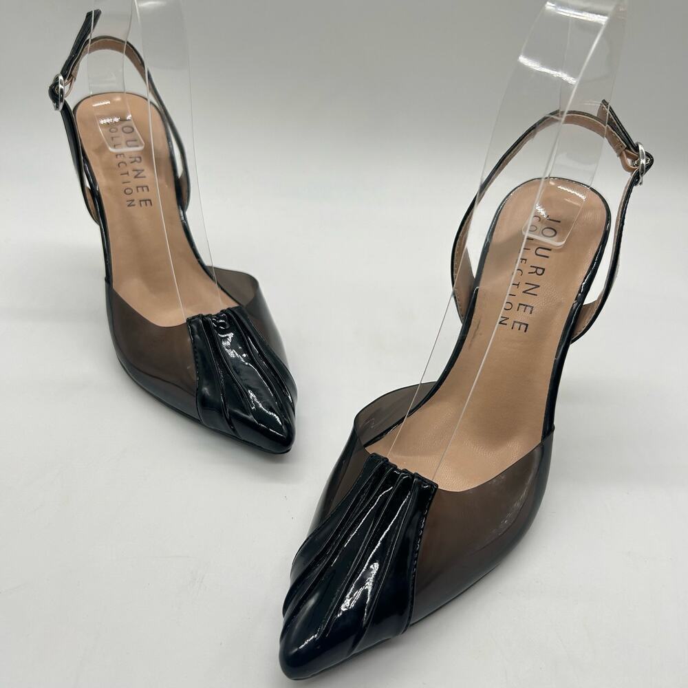 Journee Collection Heels Womens 7 Black Ivyann Vegan Leather Stiletto Pumps NEW